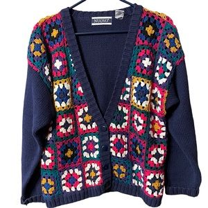 Vintage Grandmas Patchwork Sweater Cardigan Excellent Condition Size L